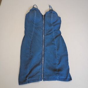 Iris Stretchy Denim Mini Dress with Zipper Detail